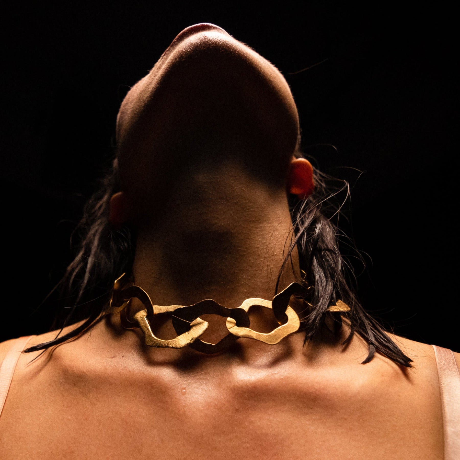 Close-up of the geology channel worn as a chocker