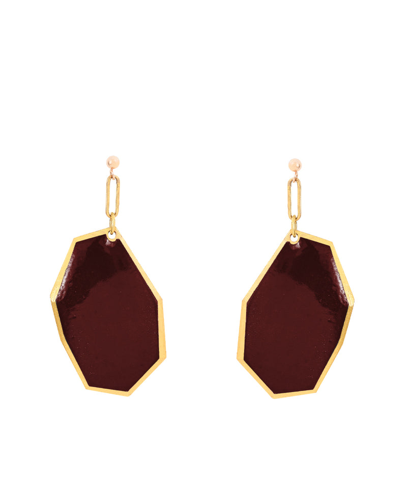 boucles d'oreilles géométriques émail traditionnel grand feu couleur carmin
