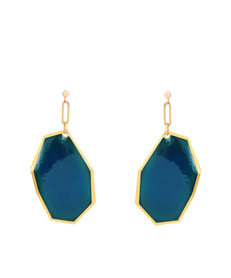 boucles d'oreilles géométriques émail traditionnel grand feu couleur martin-pêcheur