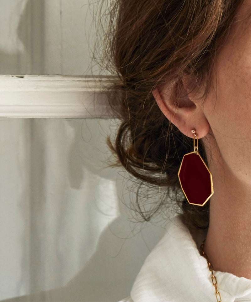 geometrical earrings in traditional carmin red enamel color 